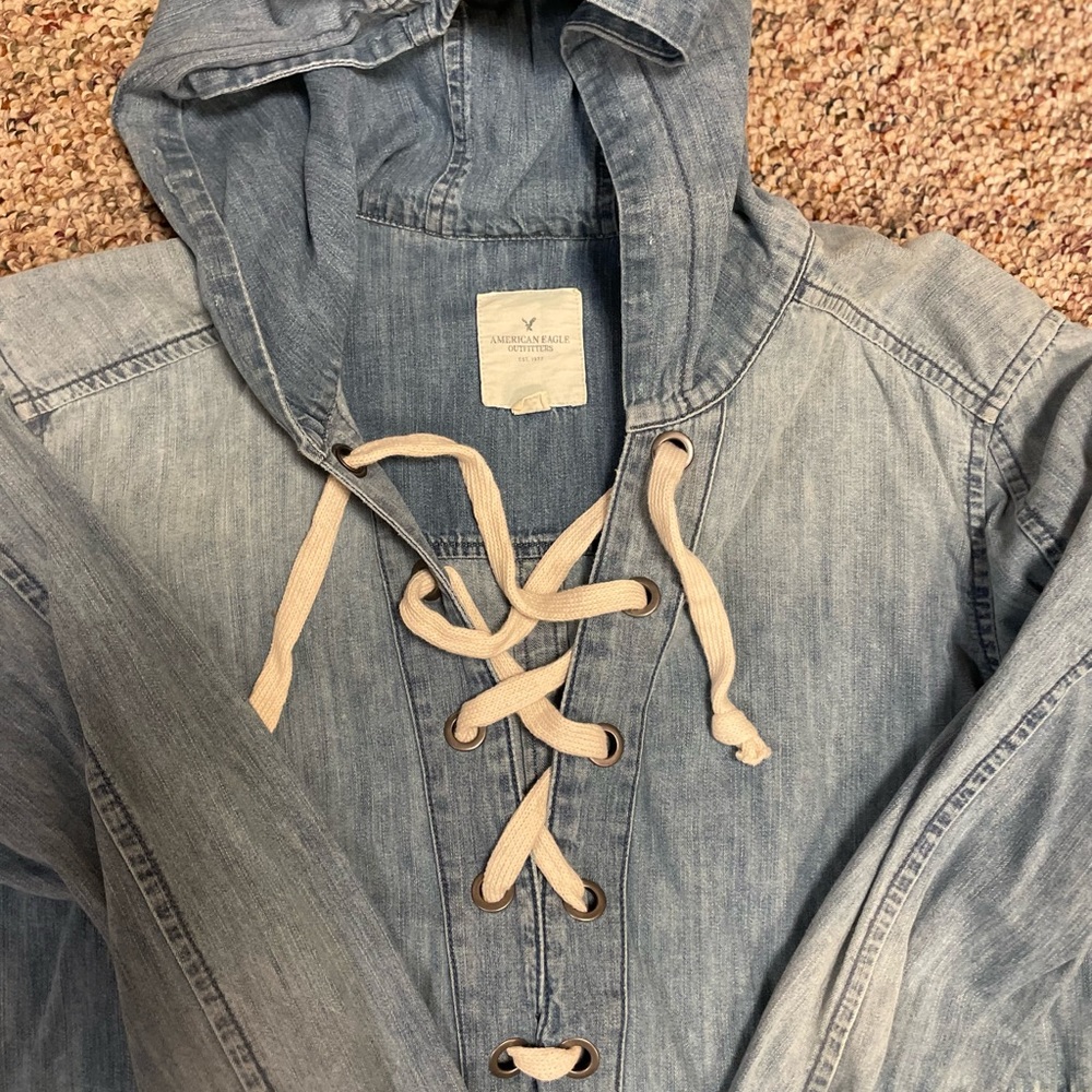 Womens Denim American Eagle Hooded Pullover Size Small